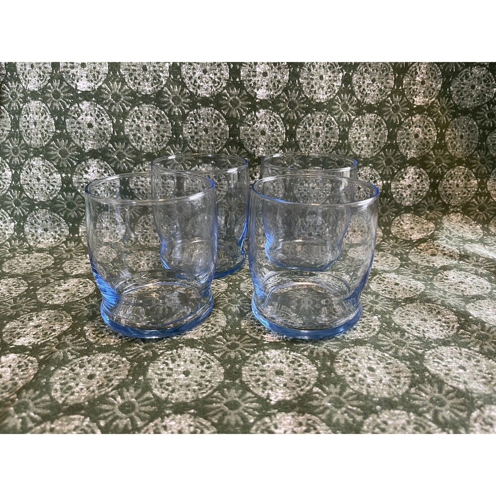 4 Vtg Libbey Misty Blue Prime Time Drinking Glasses Double Rocks Tumblers 3.5"H
